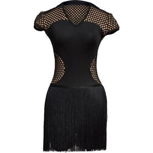 Black tassel latin dance dress women tango dress salsa rumba modern dance costumes Lady latin dress dancing clothes Dancewear