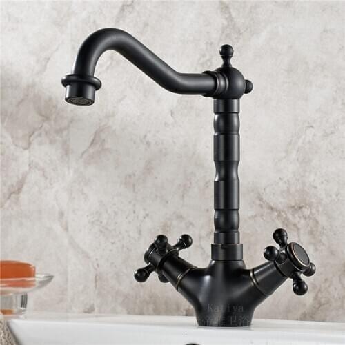 Black Oil Rubbed Bronze Dual Cross Handles Bathroom Kitchen Basin Sink Faucet Mixer Tap Swivel Spout Deck Mounted tnf033