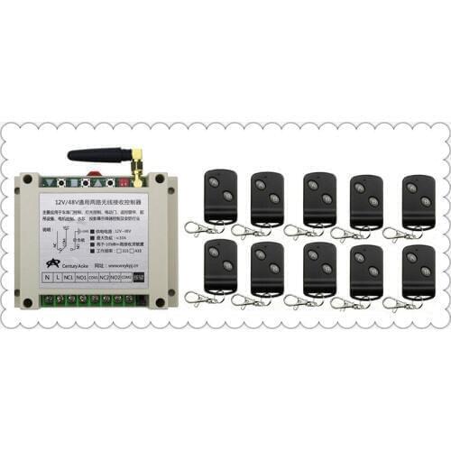 DC12V 24V 36V 48V 10A 2CH RF Wireless Remote Control Switch 10Transmitter with 2-button Receiver for Appliances Gate Garage Door