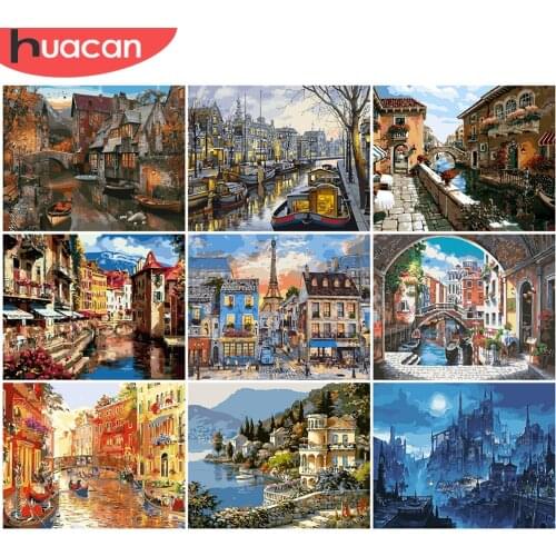 HUACAN Oil Painting By Numbers City Landscape Kits Drawing Canvas Hand Painted Home Decor DIY Pictures By Numbers Street Scenery