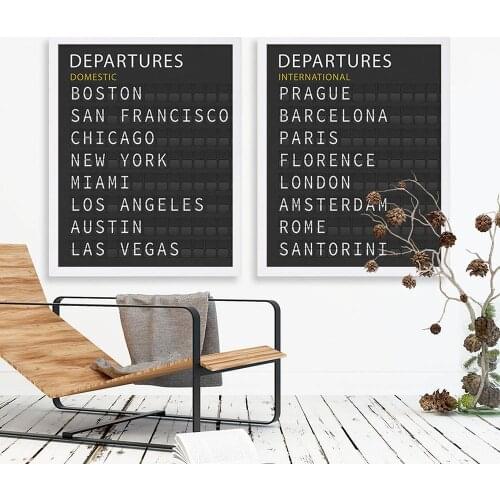 Travel Art Prints Train Station Airport Departures Board Canvas Painting New York San Francisco Print Picture Home Decoration