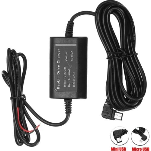3m 12V To 5V Driving Recorder Power Supply Step-Down Cable DC 5V 2A Mini/Micro USB Port Wire Car Charger Camera Recorder Kit