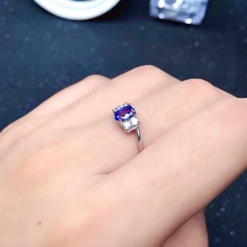 Fashion Silver Tanzanite Ring for Daily Wear 4mm*6mm 0.5ct Natural Tanznaite Silver Ring Solid 925 Silver Gemstone Ring