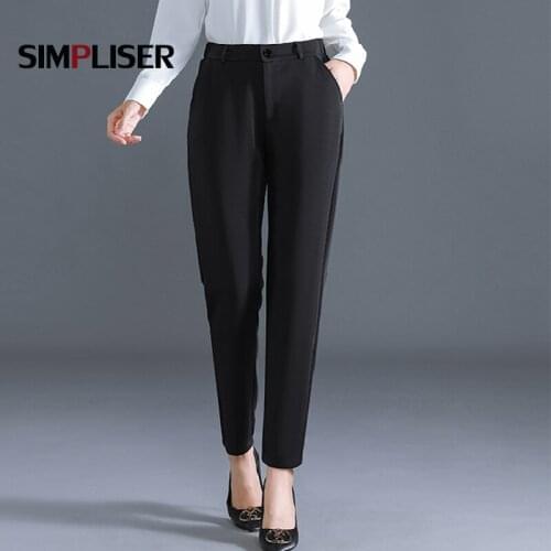 Suit Pants Woman Autumn Office Work Wear Trousers Black Grey Female Formal Suit Pants Elastic Waist Plus Size Pantalon Mujer