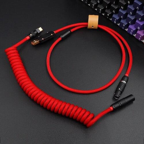 MelGeek Handmade Mechanical Keyboad USB Cable With Coil Aviator Customized Sleeve Keyboard Cable Type C Black Connector Red