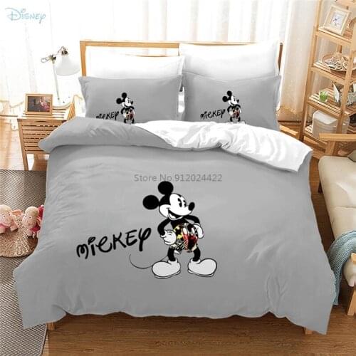 Disney Mickey Mouse Gray Printed Bedding Set Classic Cartoon Character Duvet Cover set Pillowcase for Boys Girls Kids Baby Adult