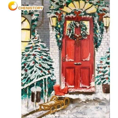 CHENISTORY Frame DIY Oil Painting By Numbers For Adults Christmas Door Coloring By Numbers Animals Handmade For Home Decors