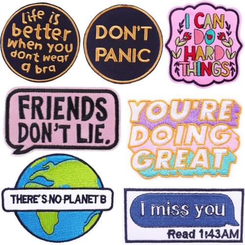 Cartoon Letter Patches Dont Panic Embroidery Badges Bra Iron on Appliques I Miss You Message Thermo Stickers Morale Emblem