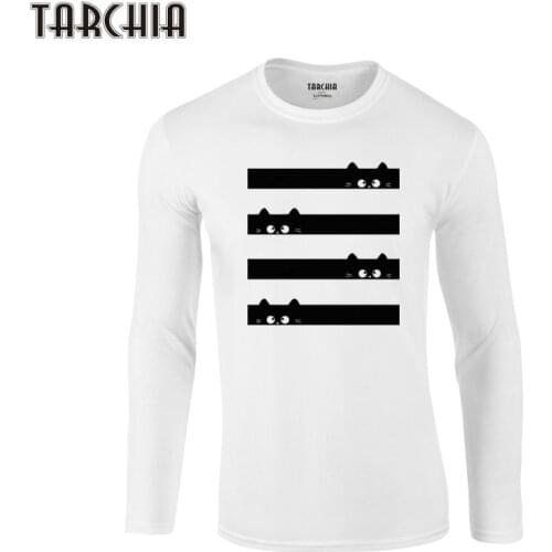 TARCHIA Eur Size Long Sleeve Men New Homme T-Shirt 100% Cotton Plus Size Mens Tee Tee 2021 Brand Free Shipping Cat Face