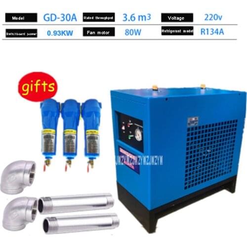 New GD-30A Refrigerating Dryer Machine Air Compressor Dryer Compressed Air Dryer Freeze Dryer 3.6m3 3600L R134A 220V 0.93KW 2A