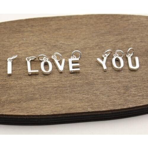 New Pure Solid 925 Sterling Silver Pendant Letter "A-Z" DlY Accessorie Charms