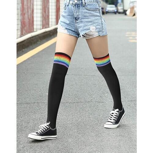 2020 New Arrival 1Pair New Women Girls Over Knee Long Stripe Printed Sexy Socks Thigh High Long Stockings 2020 Wholesale