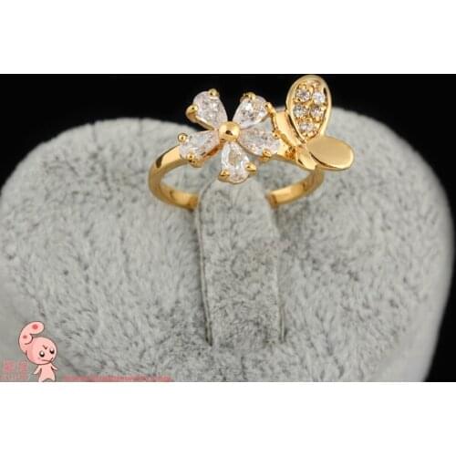 New arrival hotsale Gol d Plated copper alloy Butterfly Zircon jewelry rings