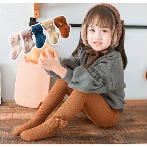Autumn Winter Tights Baby Girls kids Toddler Cotton Comfort Fashion Cute Pure Color Bow Children Pantyhose Warm