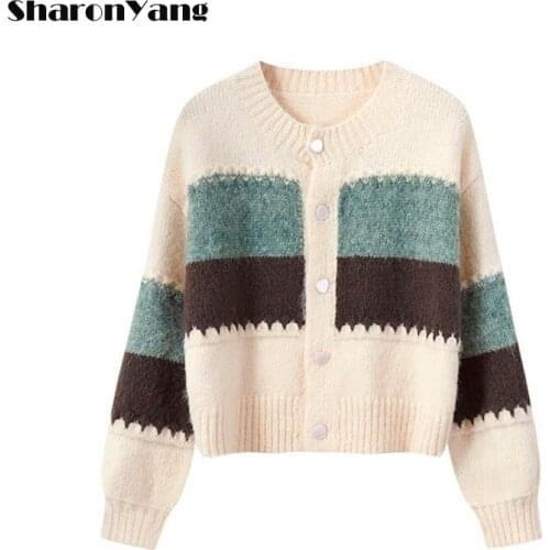Autumn Short Knitted Cardigan Women Outerwear Autumn Loose Vintage Sweater Coat Sweater Cropped Cardigan Women Clothes Crop Tops