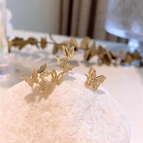 2pcs Gold Color Butterfly Earrings Clips Cubic Zirconia Small Ear Cuff Bow Dainty Geometric Earrings for Women 2020