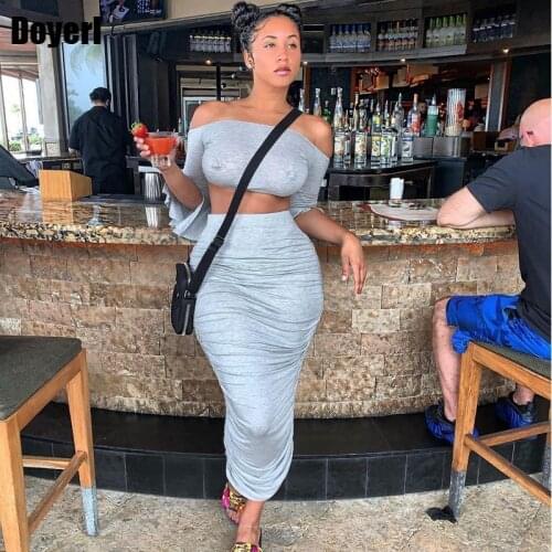 Sexy 2 Piece Set Women Suit Skirt and Top Set High Waist Long Maxi Club Wear Bodycon Two Piece Outfits for Women Matching Sets