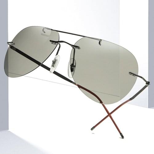 Ultra-light rimless sunglasses for men Photochromic Eyeglass driver polarizing lens Sun Glasses