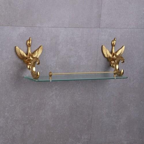 Crystal Gold Polish Swan Glass Shelf for Bathroom Accessories Set Wall Mounted 50cm Single Layer Holder Bathroom Organizer Ats88