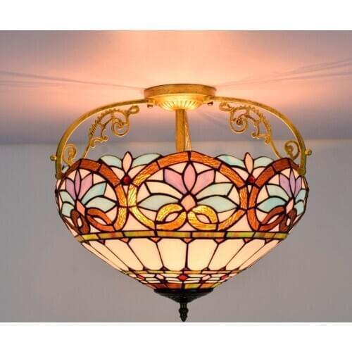 40cm European-Style Retro Blue Loving Heart Multi-Color Glass Restaurant Bedroom Corridor Corridor Bathroom Glass Ceiling Lamp