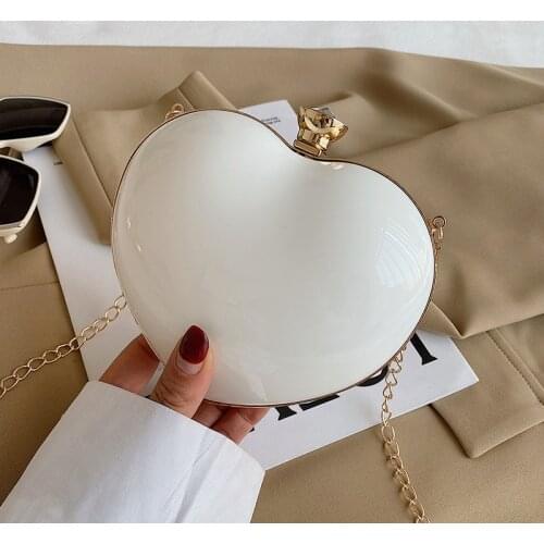 Evening Clutch Bag Heart Shape Womens Handbag Transparent Girls Acrylic Mini Shoulder Bag Chain Crossbody Purse