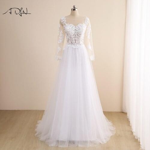 Boho Long Sleeves Wedding Dress 2021 Robe de Mariee Vintage Lace Top Bridal Dress Tulle Wedding Gowns