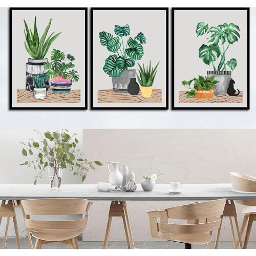 Vase Green Plant Nordic Style Living Room Painting Abstract Wall Art Pictures for Living Room Home Decoration B5286