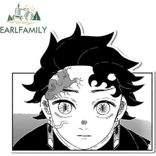 EARLFAMILY 13cm x 10.2cm Funny Car Sticker for Demon Slayer Tanjiro Head Waterproof Auto Car Whole Body Decal Car Assessoires