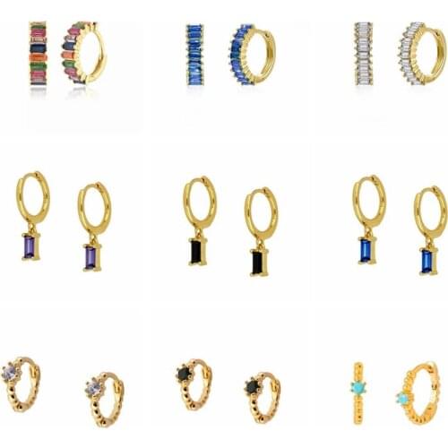 Aide 925 Sterling Silver Rainbow Zircon Mosaic Hoop Earrings For Women Gift Round Square Crystal Charm Huggie Earrings Pendiente