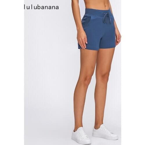 Lulubanana Womens High Waist Yoga Shorts Compression Drawstring Workout Running Bike Shorts Side Pockets