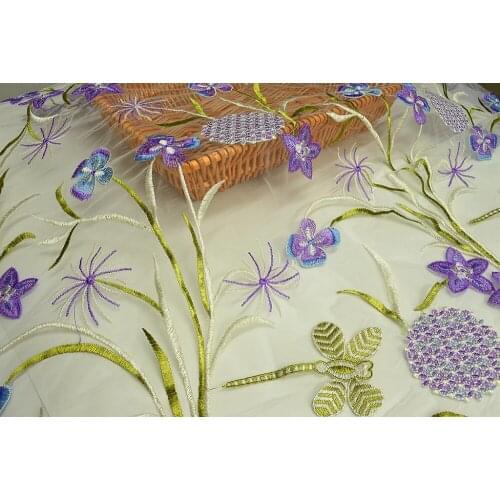 1Y/lot White 3D flower embroidery mesh fabric wide 150 soft and transparent for wedding dress DIY handmade cloth Window curtains