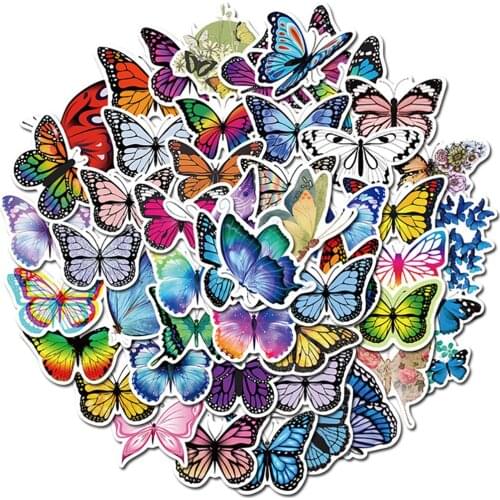 10/30/50PCS Colorful Pretty Butterfly Stickers DIY Motorcycle Travel Luggage Skateboard Waterproof Decals Cool Sticker Kid Toys