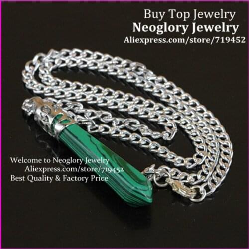 10PCS Natural Malachite Gems Long Point Pendulum Pendant,Hexagon Healing Chakra Reiki Quartz Wand Pendulum Pendant Necklace