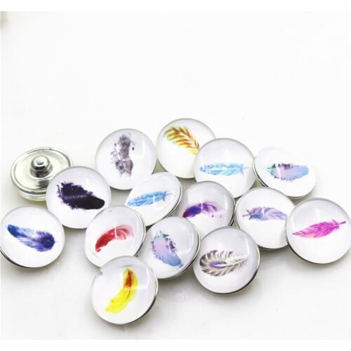 2018 New Arrive 20pcs/lot Mix Glass Feather Snap Buttons Diy 18mm Snap Button Jewelry Fit Bracelet Snaps Jewelry Charms