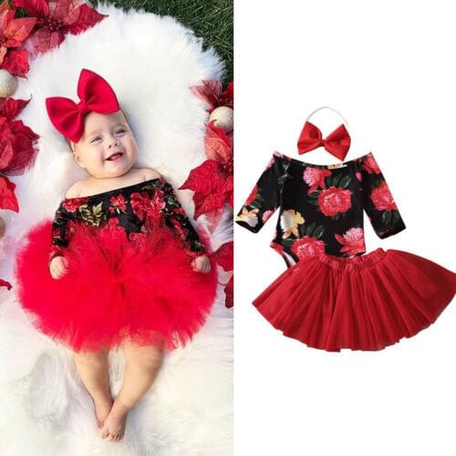 3PCS Floral Print Romper Jumpsuit+Tutu Skirt+Headband Outfit Set Newborn Baby Girl Clothes Sets Baby Clothing Babys Sets