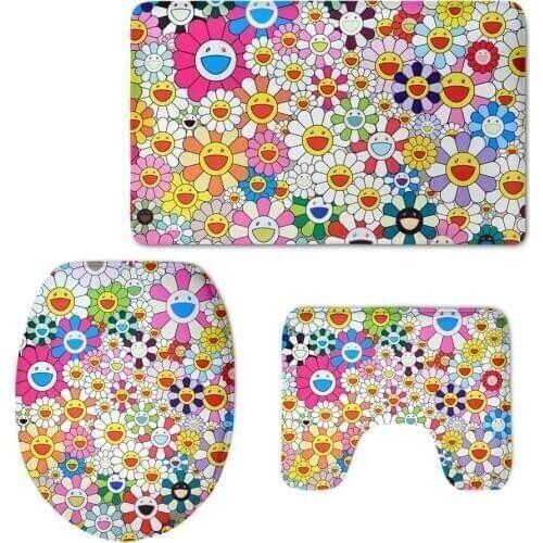 3PCS Bathroom Accessories Sets Red Yellow Blue Sunflower Flannel Toilet Seat Cover Bathroom Carpet Mat Home Warm Mould Proof Pad