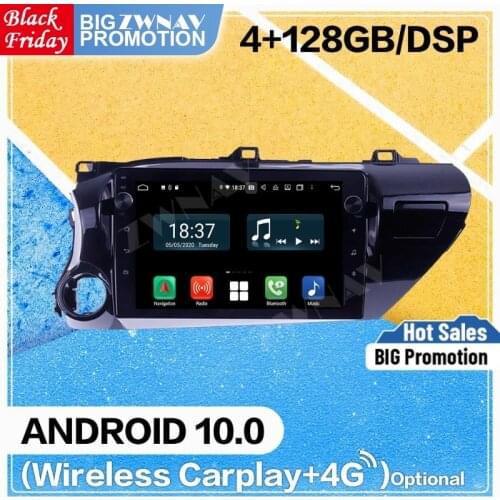 4+128G DSP Carplay Android 10 Screen Player Car For Toyota Hilux 2016 2017 2018 GPS Navigation Auto Radio Audio Stereo Head Unit