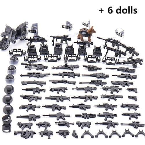 6Pcs/set City Police Action Figure Building Blocks Motorcycle SWAT Figures with Police Dog Firearms DIY Bricks Toys for Boys