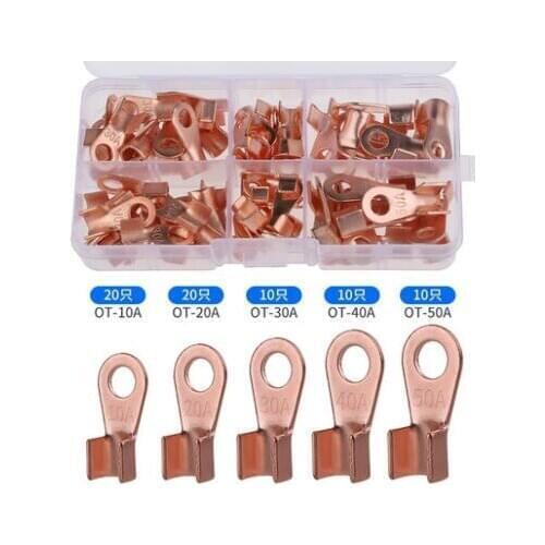 70pcs Copper Car Battery Cable Connector Barrel Ring Open Lugs Wire Terminals OT-10/20/30/40/50A Assortment Kit with Box