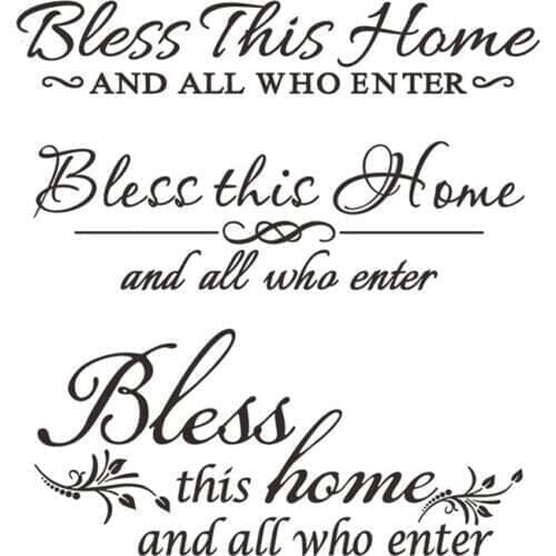 English Letter Text Wall Sticker Bless This Home Living Room Wall Proverb Decoration PVC Black Carved Sticker Graffiti