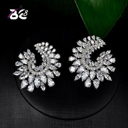 Be 8 2018 Shinny Water Shape Statement Earrings, Fashion Cubic Zirconia Stud Earrings for Women Wedding Jewelry E724