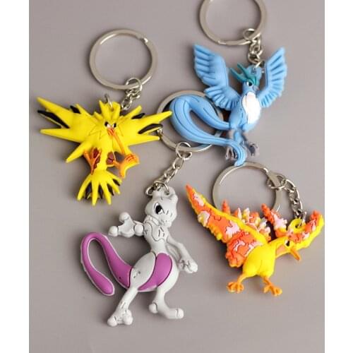 4-7cm TAKARA TOMY Pokemon Key Chain The Backpack PVC Metal Zapdos Moltres Articuno Mewtwo Japan Anime Keychain Childrens Toy 4