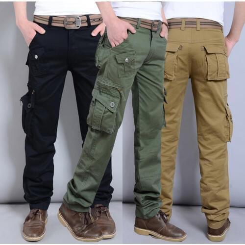 Cargo Pants Men Work Pants Loose Fit Cotton Straight Leg Casual Workwear with Muti Pockets