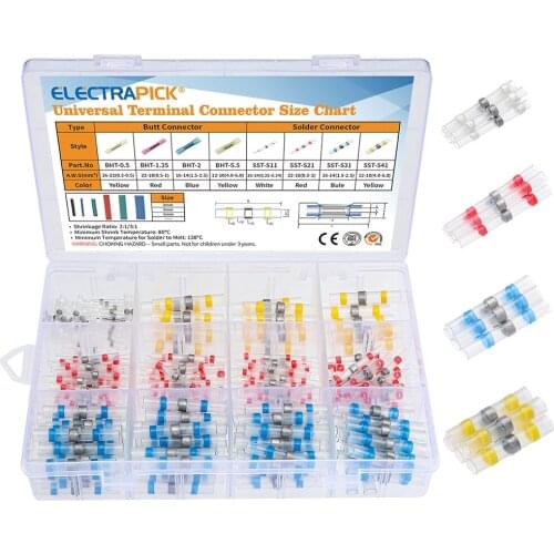 Electrapick 250pcs Heat Shrink Butt Solder Seal Wire Connectors Solder Connector Kit Automotive Marine Insulated Kit