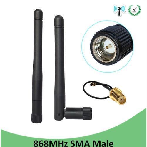 2pcs 868MHz 915MHz Antenna 3dbi SMA Male Connector GSM 915 MHz 868 MHz antena antenne waterproof +21cm RP-SMA/u.FL Pigtail Cable