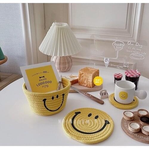 Korean Style Healing Handmade Cotton Thread Smiley Expression Storage Basket Desktop Storage Box Home Decoration Debris Sorting
