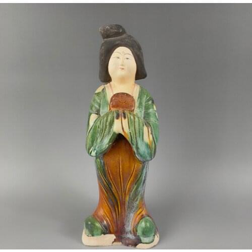 Exquisite Ancient China Tang Dynasty Tang Sancai Traditional Craft Home Decoration Pottery Porcelain Statue-Beautiful Woman