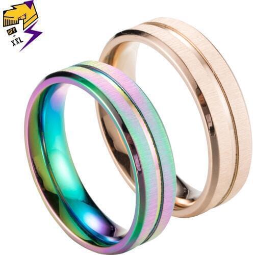 Fashion Trendy Colorful Rainbow Ring Women Stainless Steel Jewelry Rose Gold Color Matte Pride Rings Wedding Bands Anillo