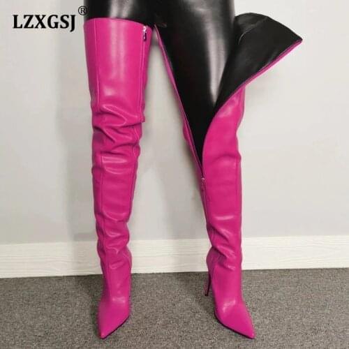 Colorful Long Boots For Girls 2021 New Womens Over-the-knee Boots Pu Leather Women High Knee Boots High Heels Boot Female