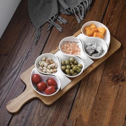 Creative Japanese style separated ceramic fruit plate snack plate bamboo tray afternoon tea snack dish restaurant seasoning dish